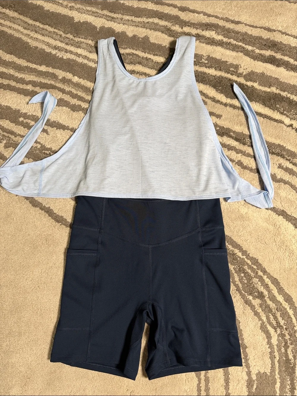 NWOT Free People Navy Blue Athletic Romper with Light Blue Tie